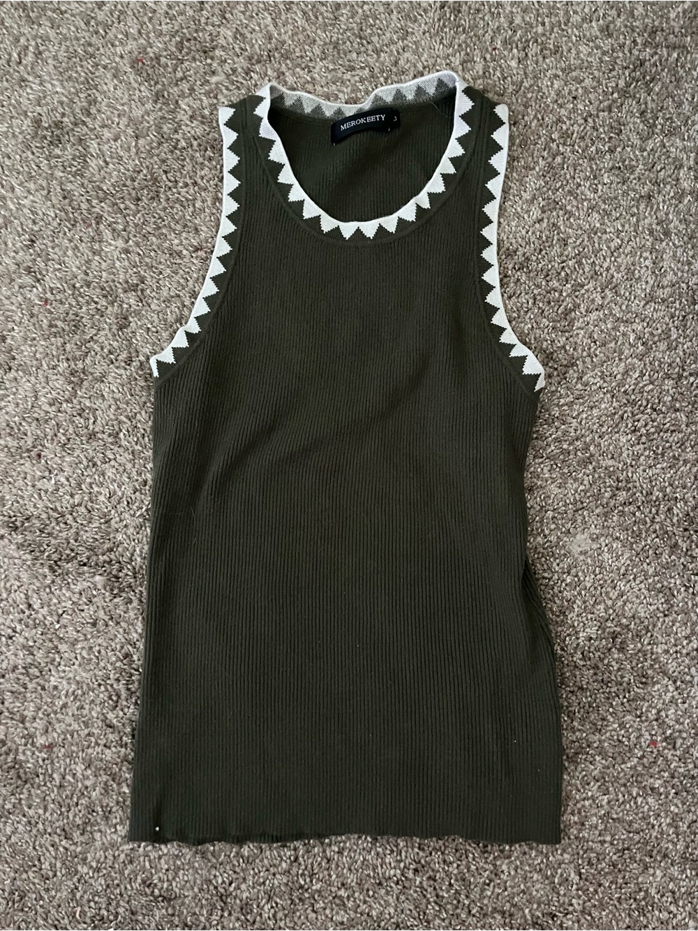 Merokeety Olive Ribbed Tank with White  Trim